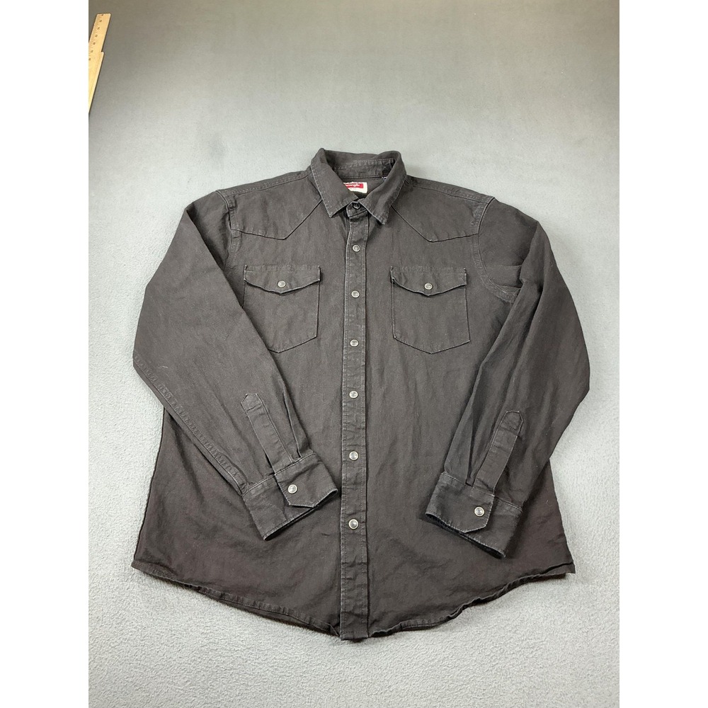 Wrangler Shirt Mens L Black Denim Western Snap Front Long Sleeve Pockets stretch